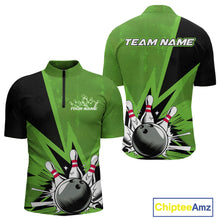 Load image into Gallery viewer, Custom Green Bowling Jerseys, Bowling Team Men Quarter-Zip Shirts Bowling League Shirt IPHW9392