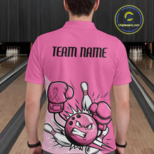 Load image into Gallery viewer, Custom Funny Pink Breast Cancer Bowling Men Polo Shirt, Breast Cancer Fighter Jerseys IPHW9395