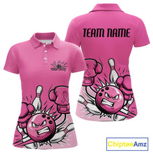 Load image into Gallery viewer, Custom Funny Pink Breast Cancer Bowling Women Polo Shirt, Breast Cancer Fighter Jerseys IPHW9395