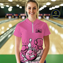 Load image into Gallery viewer, Custom Funny Pink Breast Cancer Bowling Women Quarter-Zip Shirt, Breast Cancer Fighter IPHW9395