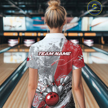 Load image into Gallery viewer, Custom Grunge Red Bowling Women Quarter-Zip Shirt, Distressed Vintage Bowling Team Shirts IPHW9550