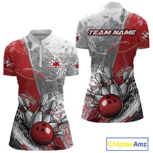 Load image into Gallery viewer, Custom Grunge Red Bowling Women Quarter-Zip Shirt, Distressed Vintage Bowling Team Shirts IPHW9550