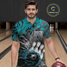 Load image into Gallery viewer, Custom Blue Fame Bowling Team Polo Shirts For Men, Fire Bowling Jerseys IPHW9560