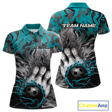 Load image into Gallery viewer, Custom Blue Fame Bowling Team Polo Shirts For Women, Fire Bowling Jerseys IPHW9560