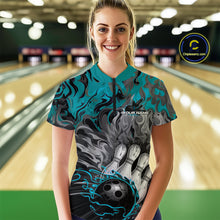 Load image into Gallery viewer, Custom Blue Fame Bowling Team Quarter-Zip Shirts For Women, Fire Bowling Jerseys IPHW9560