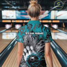 Load image into Gallery viewer, Custom Blue Fame Bowling Team Quarter-Zip Shirts For Women, Fire Bowling Jerseys IPHW9560