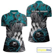 Load image into Gallery viewer, Custom Blue Fame Bowling Team Quarter-Zip Shirts For Women, Fire Bowling Jerseys IPHW9560