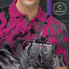 Load image into Gallery viewer, Custom Pink Flame Bowling Team Polo Shirts For Men, Fire Bowling Jerseys IPHW9561