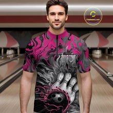 Load image into Gallery viewer, Custom Pink Flame Bowling Team Quarter-Zip Shirts For Men, Fire Bowling Jerseys IPHW9561