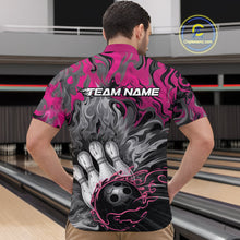 Load image into Gallery viewer, Custom Pink Flame Bowling Team Quarter-Zip Shirts For Men, Fire Bowling Jerseys IPHW9561