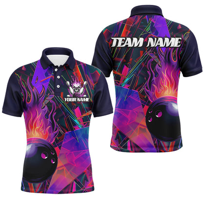 Custom Colorful Bowling League Shirts For Men And Women, Flame Bowling Ball Jerseys IPHW6720