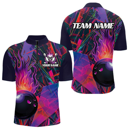 Custom Colorful Bowling League Shirts For Men And Women, Flame Bowling Ball Jerseys IPHW6720