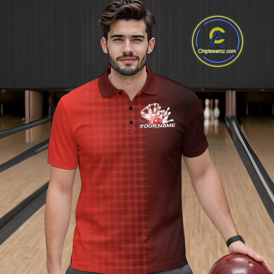 Custom Red Flame Bowling Polo Shirts For Men, Bowling Tournament Team Shirt IPHW9408