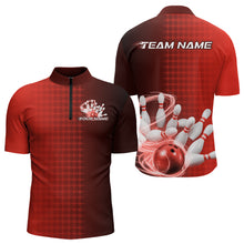 Load image into Gallery viewer, Custom Red Flame Bowling Quarter-Zip Shirts For Men, Bowling Tournament Team Shirt IPHW9408