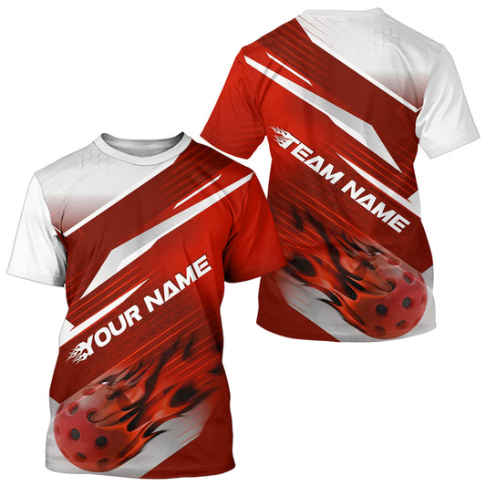 Custom Red Flame Pickleball T-Shirts For Men, Fire Pickleball Jerseys Team Uniform IPHW9413