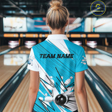 Load image into Gallery viewer, Custom White And Blue Bowling Team Women Quarter-Zip Shirt, Bowling Ball And Pins Jerseys IPHW9600