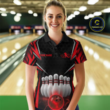 Load image into Gallery viewer, Custom Black And Red Bowling Team Jerseys, Bowler Uniform Bowling Polo Shirts For Women IPHW9283