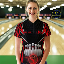 Load image into Gallery viewer, Custom Black And Red Bowling Team Jerseys, Bowler Uniform Bowling Women Quarter-Zip Shirt IPHW9283