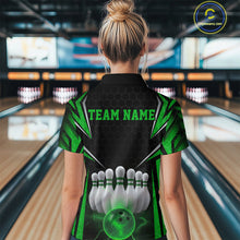 Load image into Gallery viewer, Custom Black And Green Bowling Team Jerseys, Bowler Uniform Bowling Polo Shirts For Women IPHW9285