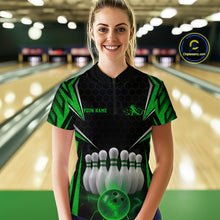 Load image into Gallery viewer, Custom Black And Green Bowling Jersey, Bowler Uniform Bowling Women Quarter-Zip Shirt IPHW9285
