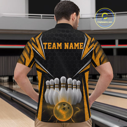 Custom Black And Yellow Bowling Team Jerseys, Bowler Uniform Bowling Quarter-Zip Shirts For Men IPHW9286