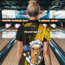 Load image into Gallery viewer, Custom Black And Yellow Funny Bowling And Beer Jerseys, Bowling Team Women Polo Shirts IPHW9606