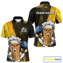 Load image into Gallery viewer, Custom Black And Yellow Funny Bowling And Beer Jerseys, Bowling Team Men Polo Shirts IPHW9606