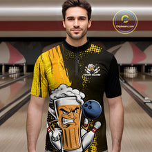 Load image into Gallery viewer, Custom Black And Yellow Funny Bowling And Beer Jerseys, Bowling Team Men Quarter-Zip Shirts IPHW9606