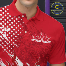 Load image into Gallery viewer, Custom White And Red Bowling Team Polo Shirts For Men, Flame Bowling Jerseys Team Shirt IPHW9618