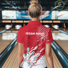 Load image into Gallery viewer, Custom White And Red Bowling Team Polo Shirts For Women, Flame Bowling Jerseys Team Shirt IPHW9618