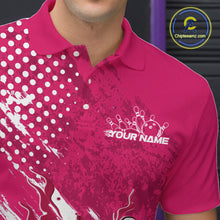 Load image into Gallery viewer, Custom White And Pink Bowling Team Polo Shirts For Men, Flame Bowling Jerseys Team Shirt IPHW9619
