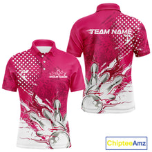 Load image into Gallery viewer, Custom White And Pink Bowling Team Polo Shirts For Men, Flame Bowling Jerseys Team Shirt IPHW9619