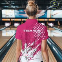 Load image into Gallery viewer, Custom White And Pink Bowling Women Quarter Zip Shirt, Flame Bowling Jerseys Team Shirt IPHW9619