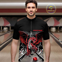 Load image into Gallery viewer, Custom Red Dragon On The Lane Bowling Quarter-Zip Shirts For Men, Dragon Bowling Team Shirt IPHW9101