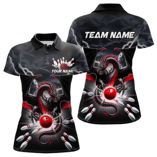 Custom Thunder Lightning Red Dragon Bowling Team Polo Shirts For Women, Bowling Jerseys IPHW9110