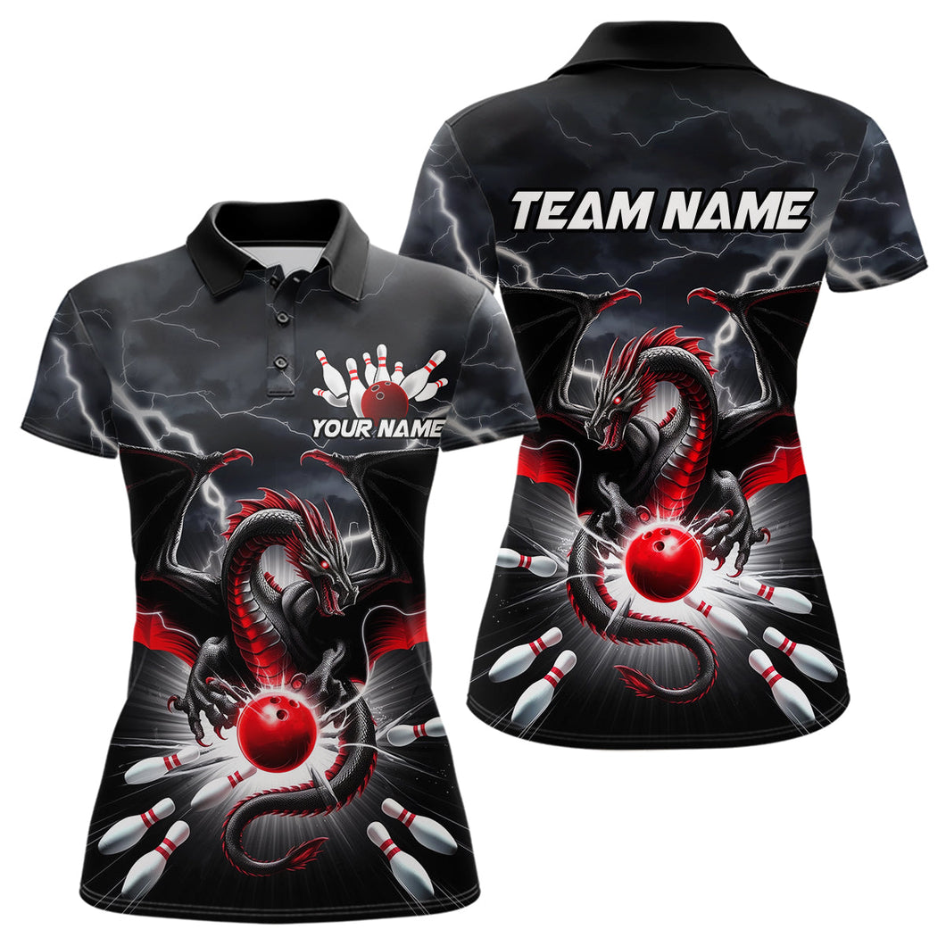 Custom Thunder Lightning Red Dragon Bowling Team Polo Shirts For Women, Bowling Jerseys IPHW9110