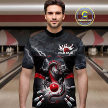 Load image into Gallery viewer, Custom Thunder Lightning Red Dragon Bowling Team Quarter-Zip Shirts For Men, Bowling Jerseys IPHW9110