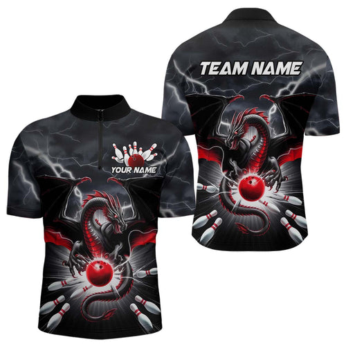 Custom Thunder Lightning Red Dragon Bowling Team Quarter-Zip Shirts For Men, Bowling Jerseys IPHW9110
