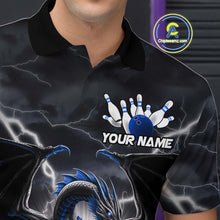Load image into Gallery viewer, Custom Thunder Lightning Blue Dragon Bowling Team Polo Shirts For Men, Bowling Jerseys IPHW9111