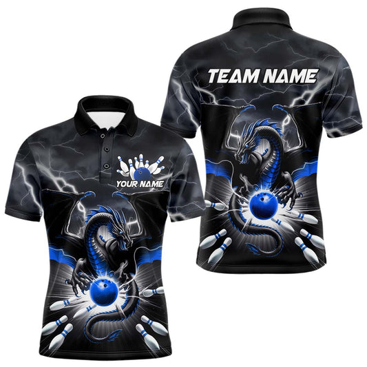 Custom Thunder Lightning Blue Dragon Bowling Team Polo Shirts For Men, Bowling Jerseys IPHW9111