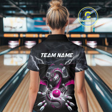 Load image into Gallery viewer, Custom Thunder Lightning Pink Dragon Bowling Team Polo Shirts For Women, Bowling Jerseys IPHW9113
