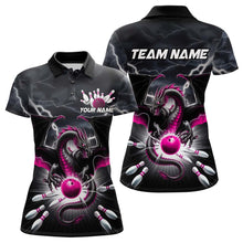 Load image into Gallery viewer, Custom Thunder Lightning Pink Dragon Bowling Team Polo Shirts For Women, Bowling Jerseys IPHW9113