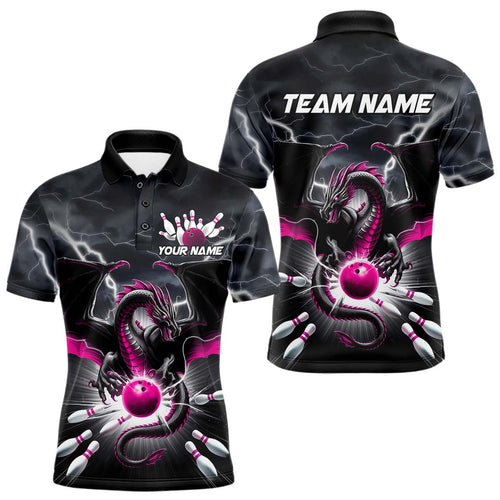Custom Thunder Lightning Pink Dragon Bowling Team Polo Shirts For Men, Bowling Jerseys IPHW9113