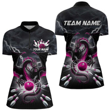 Load image into Gallery viewer, Custom Thunder Lightning Pink Dragon Bowling Women Quarter-Zip Shirts, Bowling Jerseys IPHW9113