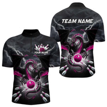 Load image into Gallery viewer, Custom Thunder Lightning Pink Dragon Bowling Team Quarter-Zip Shirts For Men, Bowling Jerseys IPHW9113