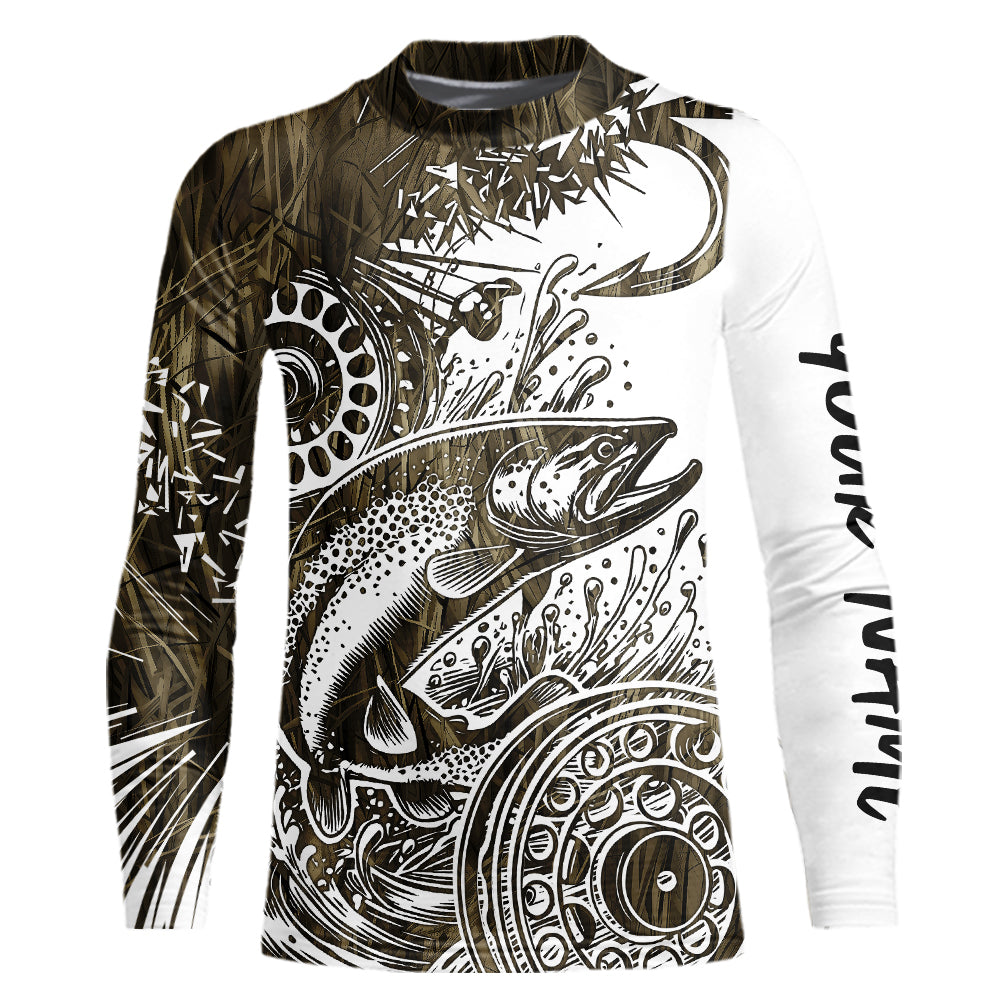 Custom Grass Camo Pattern Trout Fly Fishing Kid Long Sleeve Tournament Shirt, Trout Flyfishing IPHW9141