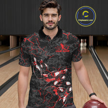 Load image into Gallery viewer, Custom Black And Red Camo Bowling Team Polo Shirts For Men, Bowling League Shirt IPHW9370