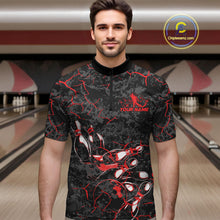 Load image into Gallery viewer, Custom Black And Red Camo Bowling Team Quarter-Zip Shirts For Men, Bowling League Shirt IPHW9370