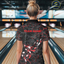 Load image into Gallery viewer, Custom Black And Red Camo Bowling Team Women Quarter-Zip Shirts, Bowling League Shirt IPHW9370