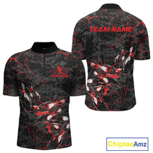 Load image into Gallery viewer, Custom Black And Red Camo Bowling Team Quarter-Zip Shirts For Men, Bowling League Shirt IPHW9370